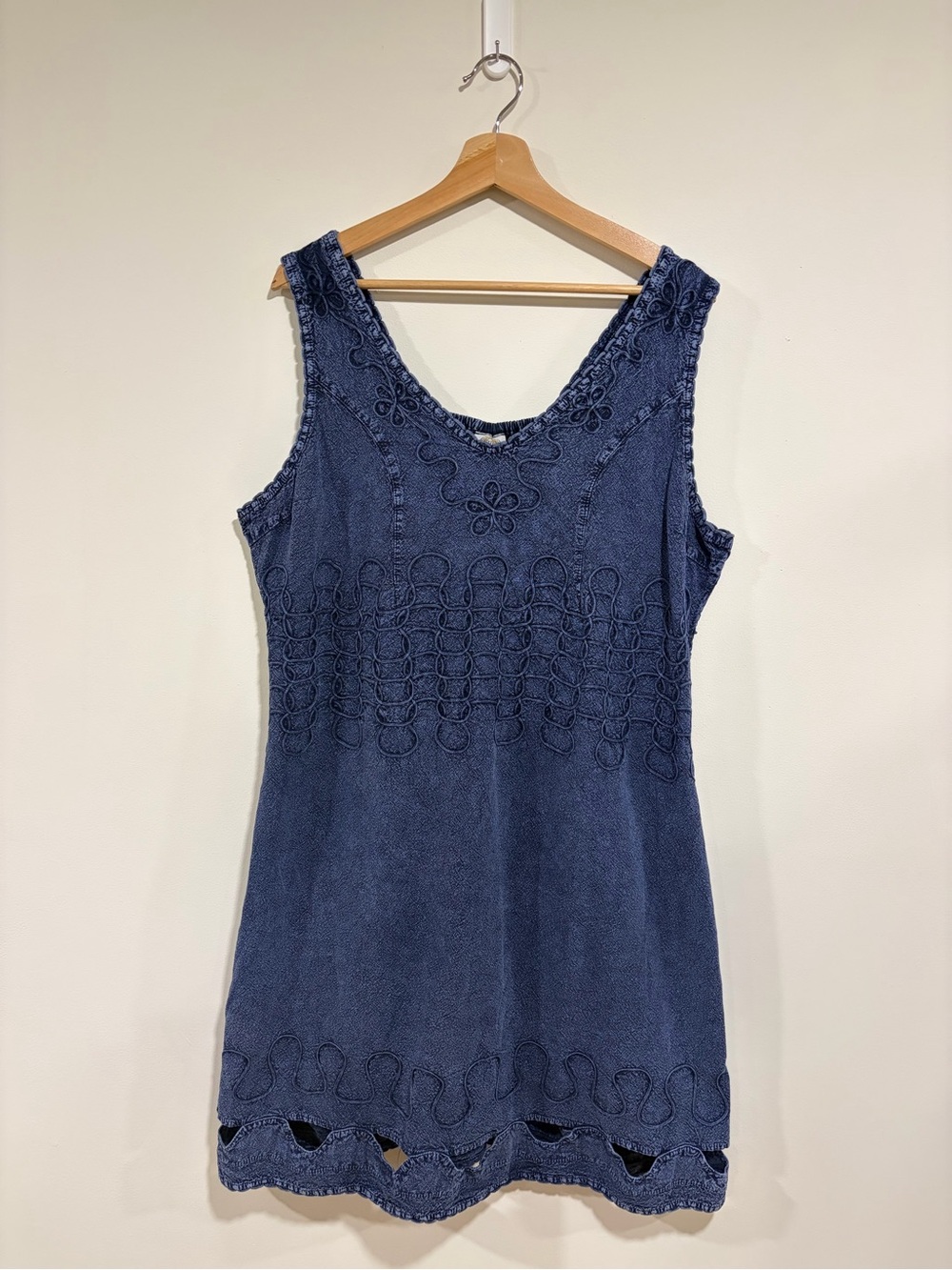 Vintage 90s Whimsigoth Navy Blue Sleeveless Cotton Dress Boho Y2K